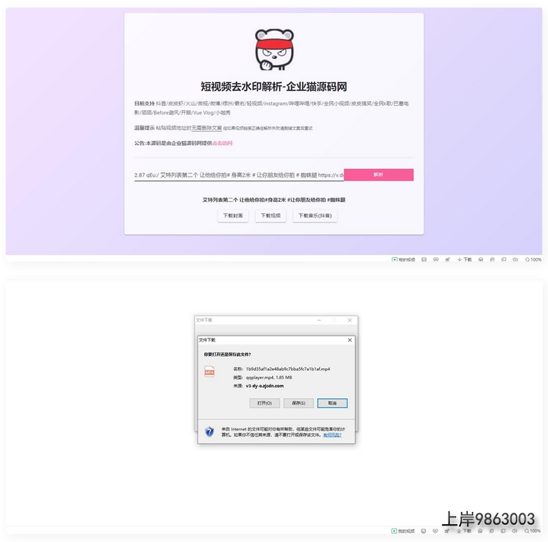 7504220229211448461 【亲测】网页版短视频去水印源码,上传既用